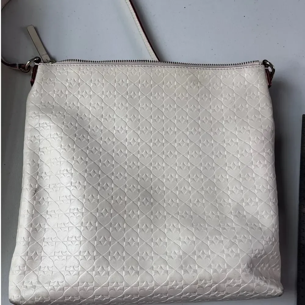 Kate Spade New York Cream Embossed Cow Leather Crossbody Bag Purse